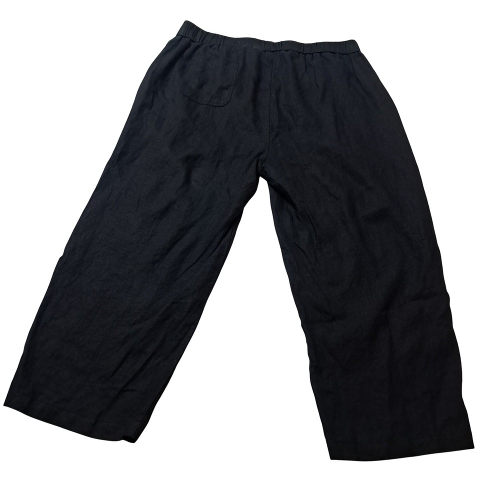 Quince Pants Womens 1X Black 100% European Linen Wide Leg Elastic Waist Crop